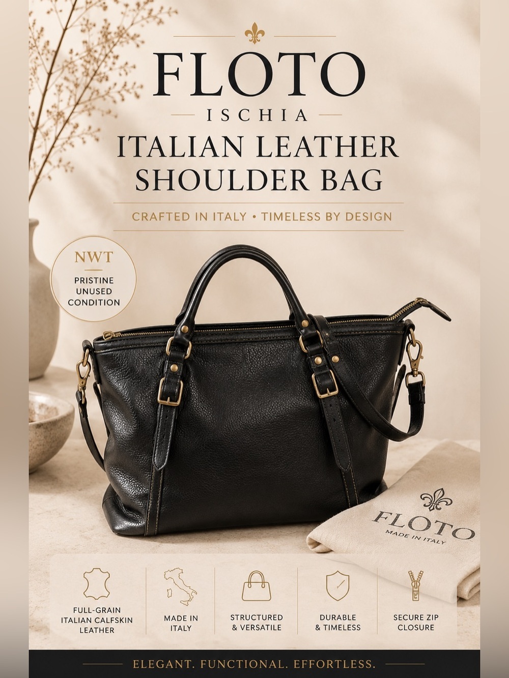 Floto Ischia Italian Leather Shoulder Bag NWT